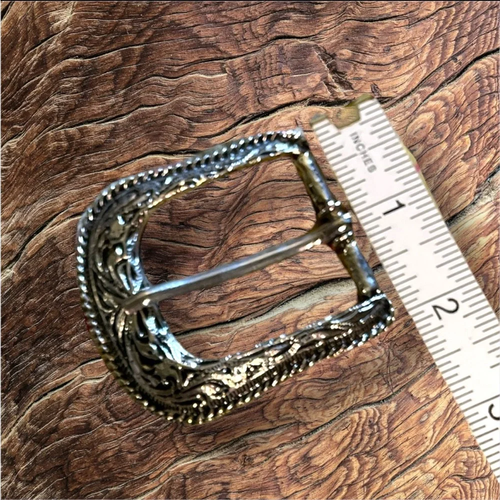 Western Silver-tone Cowboy Cowgirl Southwest Floral High Relief Buckle OS VGUC